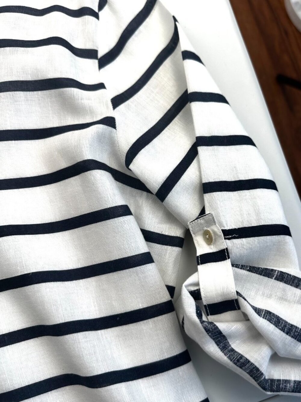 Hester & Orchard Women’s Linen Blend Striped Blouse Top Black White Size M - Picture 3 of 8